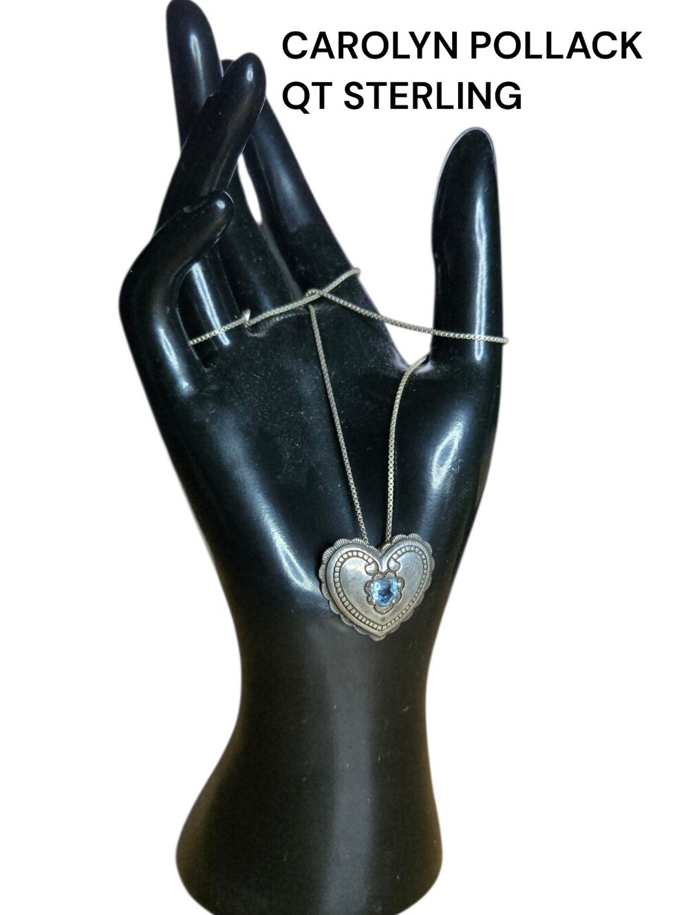 Vintage Carolyn Pollack QT Sterling Silver Blue Topaz Heart Pendant Necklace 16"